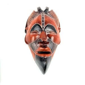 Vintage African Tribal Wooden Mask Hand Carved Hanging Decor. Hand crafted Retro